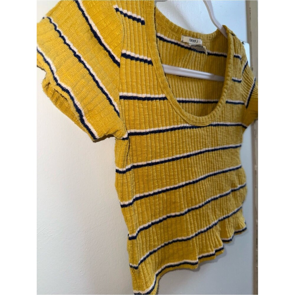 Forever 21 Mustard Striped Ribbed Scoop-Neck Crop Top - Picture 3 of 6